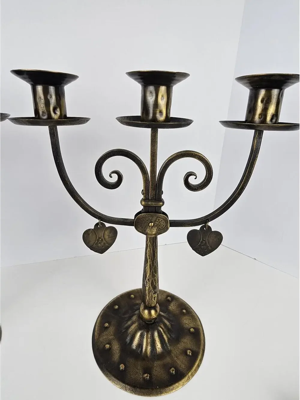 Vtg German Arts & Crafts Iron Candelabra Heart Gothic Jugendstil Candle Holders